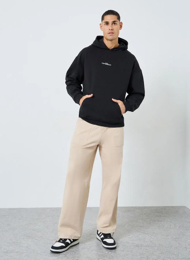 Styli Men Black Oversized Fleece Hoodie